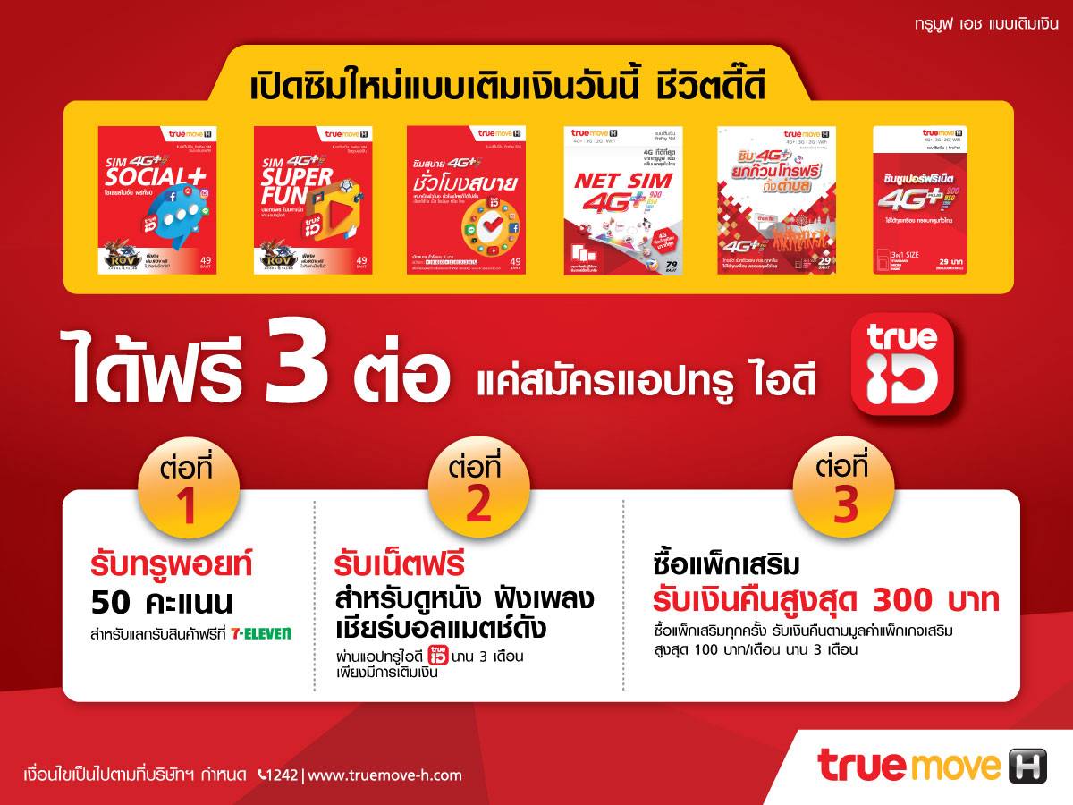 TrueMove H เปิดซิมใหม่แบบเติมเงินพร้อมแพ็กเสริมได้รับเน็ตฟรีและเงินคืน ...
